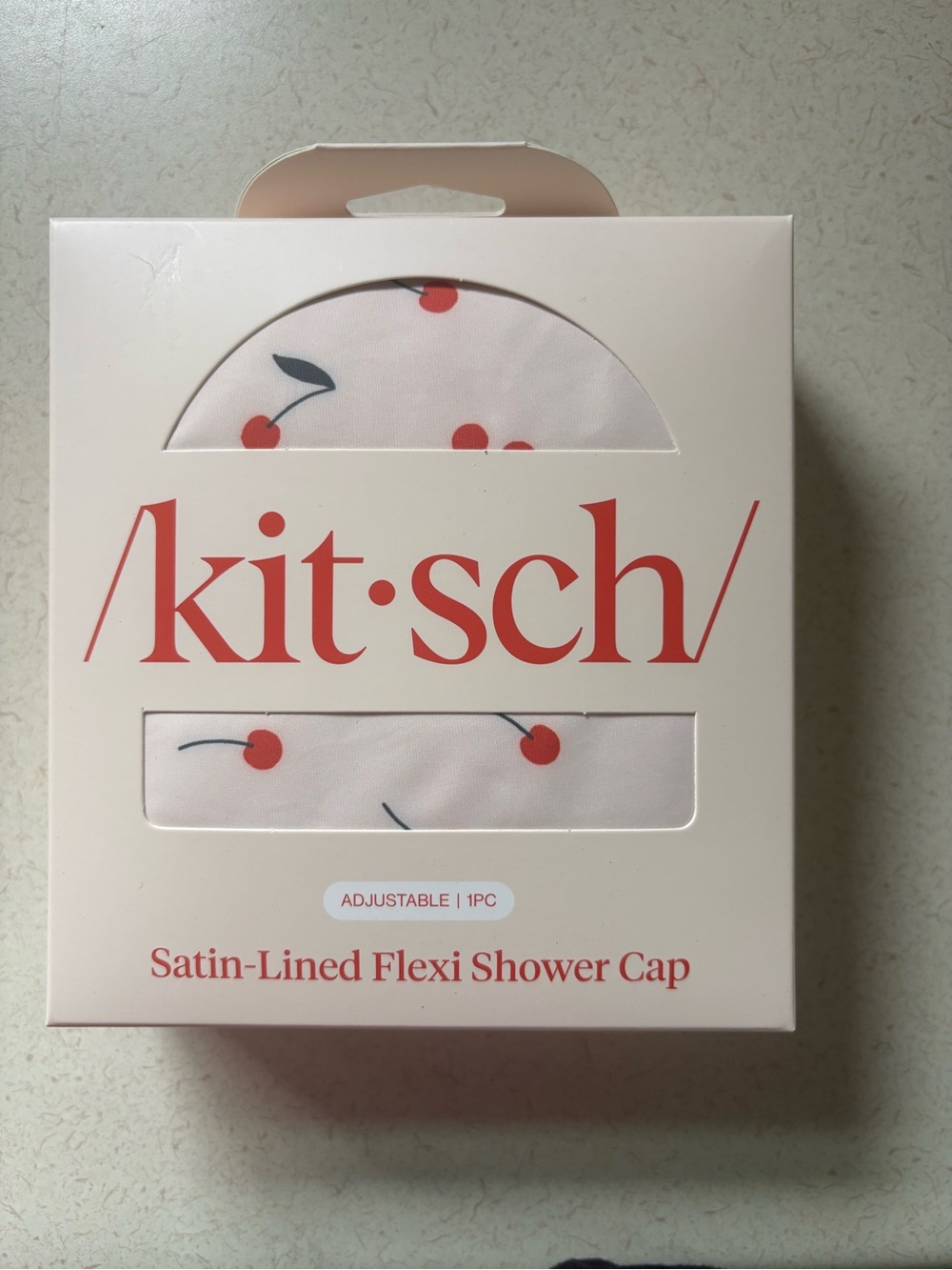 Kitsch Cherry-Print Satin-Lined Shower Cap in Blush and Red